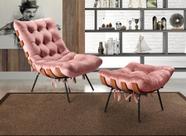 Poltrona Costela com Puff Base Fixa para Sala, Quarto