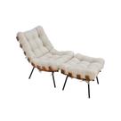 Poltrona Costela com Puff Suede Bege Base Metálica - Belliv Decor