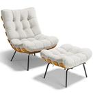 Poltrona Costela L02 com Puff Sala de Estar Bouclê Cru - Lyam Decor