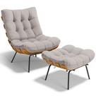 Poltrona Costela L02 com Puff Sala de Estar Linho Bege - Lyam Decor Poltrona Costela L02 com Puff Sala de Estar Linho Bege - Lyam Decor