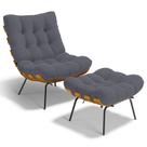 Poltrona Costela L02 com Puff Sala de Estar Suede Cinza - Lyam Decor