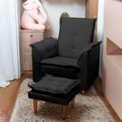 Poltrona da Mamãe Luna e Puff Suede Preto Liso Tana Decor