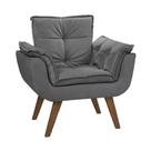 Poltrona Dani Suede Grafite Cadeira Decorativa Sala Recepção Pés Caramelo