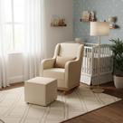 Poltrona De Amamentacão Balanco Quarto de bebe com Puff Quadrado - ANA Tecido:Boucle Bege