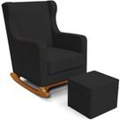 Poltrona De Amamentação Com Balanço E Puff Mavie L02 Bouclê Preto - Lyam Decor
