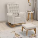 Poltrona de Amamentação com Balanço e Puff Thaila Veludo Off White F06 - D'Rossi