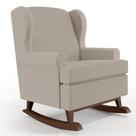 Poltrona De Amamentação Com Balanço Malu Base De Madeira P02 Linho Bege - Lyam Decor Poltrona De Amamentação Com Balanço Malu Base De Madeira P02 Linho Bege - Lyam Decor