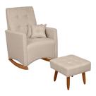 Poltrona de Amamentação e Descanso Anne com Base Balanço e Puff Linho Bege - Desk Design