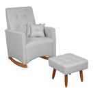 Poltrona de Amamentação e Descanso Anne com Base Balanço e Puff Linho Cinza - Desk Design