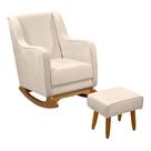 Poltrona de Amamentação e Descanso Áquilla com Base Balanço e Puff Veludo Bege - Desk Design