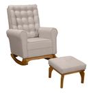 Poltrona de Amamentação e Descanso Paris com Base Balanço e Puff Linho Bege - Desk Design