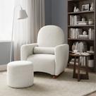 Poltrona de Amamentação Lara com Puff Estrutura Reforçada em Chenille Off White