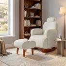 Poltrona de Balanço Orgânica Super Premium Aurora com Puff Tecido Chenille Off-white