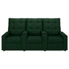 Poltrona de Cinema Reclinável 3 Lugares Baú USB Mallie FH9 Veludo Verde - Mpozenato