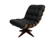 Poltrona de Couro Costela Wood - Preto Pigmentado - Mempra