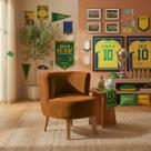 Poltrona Decor para Sala de Espera Recepção Sofisticada Tecido Veludo Premium Base Fixa Pés em Madeira Natural