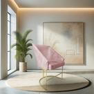 Poltrona Decorativa Alana Suede Rosa Bebê Base de Ferro Dourado - Pallazio
