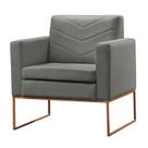 Poltrona Decorativa Base Cobre Linho Cinza Mel Poltrona Decorativa Base Cobre Linho Cinza Mel