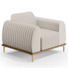 Poltrona Decorativa Base De Madeira e Pés Metalizado D'Ouro Molino D02 Linho Cru C-443 - Lyam Decor