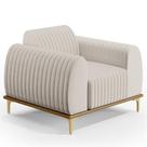 Poltrona Decorativa Base De Madeira e Pés Metalizado D'Ouro Molino D02 Linho Cru C-443 - Lyam Decor