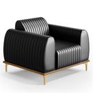 Poltrona Decorativa Base De Madeira Pés Metalizado D'Ouro Molino D02 Material Sintético Preto B-159 - Lyam Decor