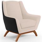 Poltrona Decorativa Base Em Madeira Juliet D02 Corano Preto C-05 Linho Bege C-107 - Lyam Decor Poltrona Decorativa Base Em Madeira Juliet D02 Corano Preto C-05 Linho Bege C-107 - Lyam Decor