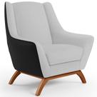 Poltrona Decorativa Base Em Madeira Juliet D02 Corano Preto C-05 Linho Cinza D-315 - Lyam Decor Poltrona Decorativa Base Em Madeira Juliet D02 Corano Preto C-05 Linho Cinza D-315 - Lyam Decor
