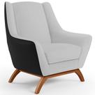 Poltrona Decorativa Base Em Madeira Juliet D02 Corano Preto C-05 Linho Cinza D-315 - Lyam Decor Poltrona Decorativa Base Em Madeira Juliet D02 Corano Preto C-05 Linho Cinza D-315 - Lyam Decor