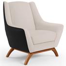 Poltrona Decorativa Base Em Madeira Juliet D02 Corano Preto C-05 Linho Cru C-443 - Lyam Decor Poltrona Decorativa Base Em Madeira Juliet D02 Corano Preto C-05 Linho Cru C-443 - Lyam Decor