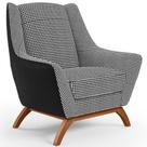 Poltrona Decorativa Base Em Madeira Juliet D02 Corano Preto C-05 Pied Poule - Lyam Decor Poltrona Decorativa Base Em Madeira Juliet D02 Corano Preto C-05 Pied Poule - Lyam Decor