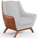 Poltrona Decorativa Base Em Madeira Juliet D02 material sintético Camel B-14 Linho Cinza D-315 - Lyam Decor Poltrona Decorativa Base Em Madeira Juliet D02 material sintético Camel B-14 Linho Cinza D-315 - Lyam Decor