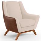 Poltrona Decorativa Base Em Madeira Juliet D02 Sintético Marrom B-38 Linho Bege C-107 - Lyam Decor