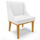 Poltrona Decorativa Base Fixa de Madeira Firenze PU Branco Fosco/Castanho G19 - Gran Belo