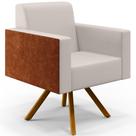Poltrona Decorativa Base Giratória de Madeira Helô L02 Linho Cru material sintético Camel - Lyam Decor