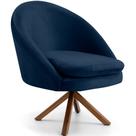 Poltrona Decorativa Base Giratória de Madeira Rafa C06 Veludo Azul Oxford C-304 - Lyam Decor