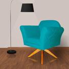 Poltrona Decorativa Base Giratoria Madeira Marcela Suede Azul Turquesa - LM DECOR
