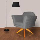 Poltrona Decorativa Base Giratoria Madeira Marcela Suede Cinza - LM DECOR