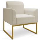 Poltrona Decorativa Base Industrial Dourada Maressa A19 Linho Grosso Bege - Ibiza