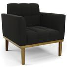 Poltrona Decorativa Base Madeira Castanho Ana Suede Preto - Ibiza