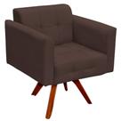 Poltrona Decorativa Base Madeira Giratória Ana Suede Marrom - Ibiza