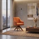 Poltrona Decorativa Base Madeira Giratória Design Moderno Alaska Terra Cota