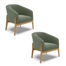 Poltrona Decorativa Base Madeira Kit 2 Stella Bouclê Verde Pistache D03 - D'Rossi