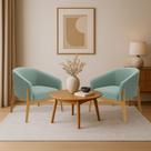 Poltrona Decorativa Base Madeira Kit 2 Stella Cotelê Ext/Veludo Menta D03 - D'Rossi