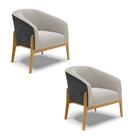Poltrona Decorativa Base Madeira Kit 2 Stella PU Preto/Bouclê Cinza D03 - D'Rossi
