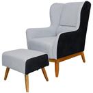 Poltrona Decorativa Base Madeira Milena e Puff Viseo C-05 C-315 Corano Preto - Domi Poltrona Decorativa Base Madeira Milena e Puff Viseo C-05 C-315 Corano Preto - Domi