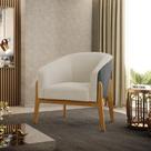 Poltrona Decorativa Base Madeira Stella PU Preto/Bouclê D03 - D'Rossi
