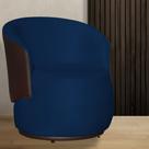 Poltrona Decorativa Beatriz Suede Azul Marinho Detalhe em Corano Marrom - Belliv Decor