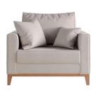 Poltrona Decorativa Beny Base em Madeira Linho Bege - Kimi Decor
