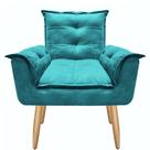 Poltrona Decorativa Canoa Retrô Suede Azul Turquesa para Sala de Estar Luxo Escritório Quarto