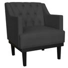 Poltrona Decorativa Clássica Com Base Madeira Suede Preto Casa Sala - DS Estofados